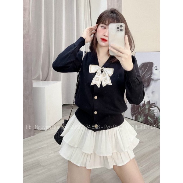 Cadigian Dáng Ngắn  Kèm Tag Nơ Rời Phong Cách Vintage