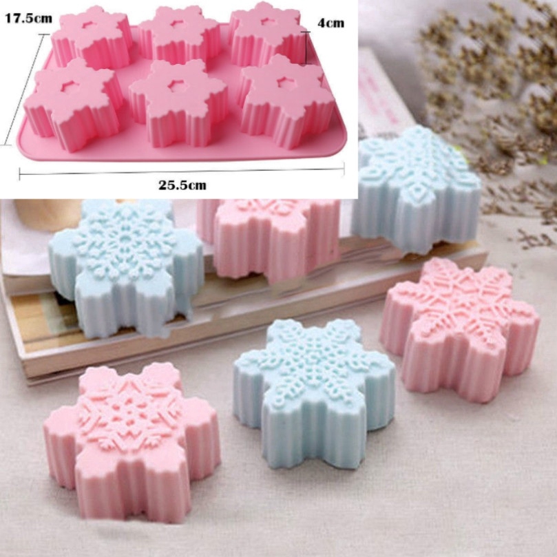 Khuôn silicon hình hoa tuyết 6 ô cỡ 25.5*17.5cm dùng làm xà phòng