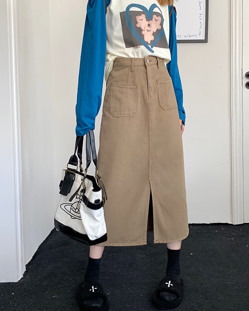 Chân Váy Denim Chữ a Lưng Cao Phối Túi Thời Trang Mùa Thu Hàng Mới 55193