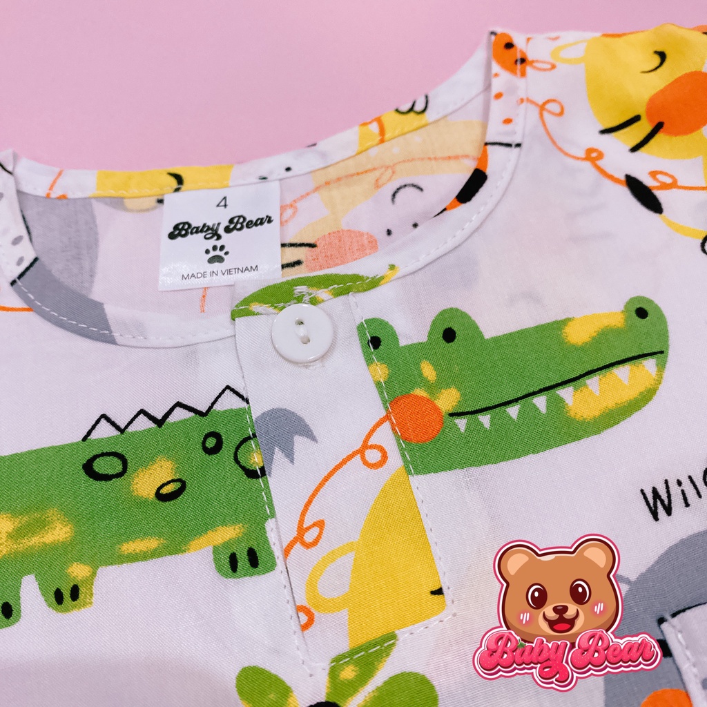 Bộ quần áo bé trai cộc tay vải tole, lanh 2 da loại 1 mềm, mịn, thoáng mát, ít co rút, hàng Việt Nam Baby Bear