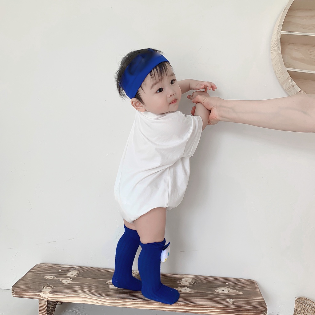 Bộ áo liền quần dáng rộng/ Đôi vớ thiết kế hoạt hình thời trang mùa hè đáng yêu dành cho trẻ sơ sinh