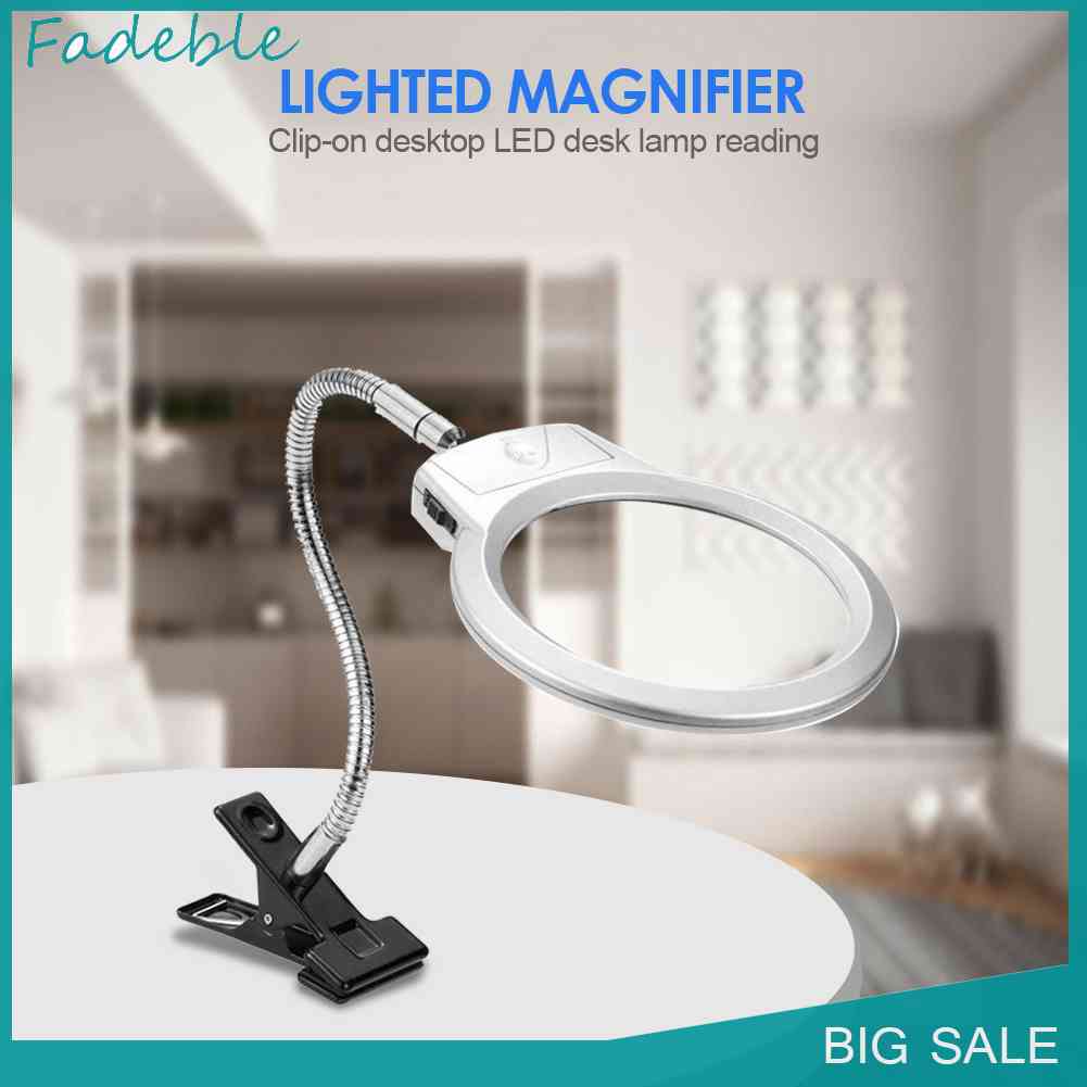 Kính Lúp 2x 5x Kèm Kẹp Và Đèn LED Để Bàn Tiện Dụng