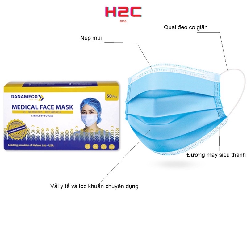 Khẩu Trang Y Tế Đã Tiệt Trùng Danameco [hộp 50 chiếc,01 chiếc/bao nilon]