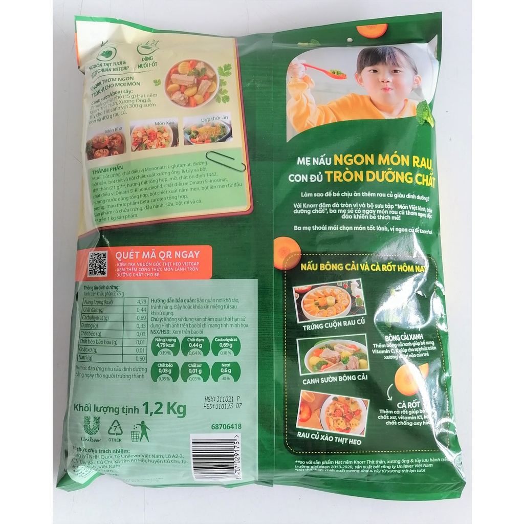 [Gói 1.2 Kg] HẠT NÊM THỊT THĂN XƯƠNG ỐNG VÀ TỦY [VN] KNORR Pork Seasoning (bph-hk)