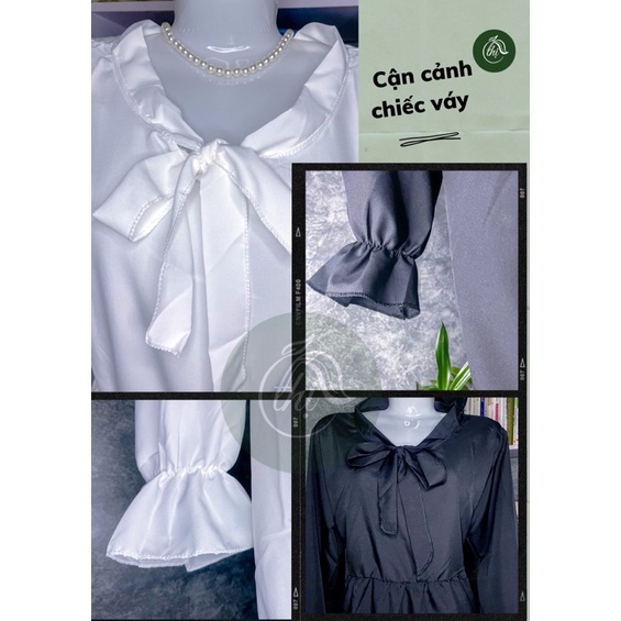 Váy babydoll thắt nơ tay phồng ulzzang, váy trắng cổ thắt nơ - từ tiệm váy nàng Thị | BigBuy360 - bigbuy360.vn
