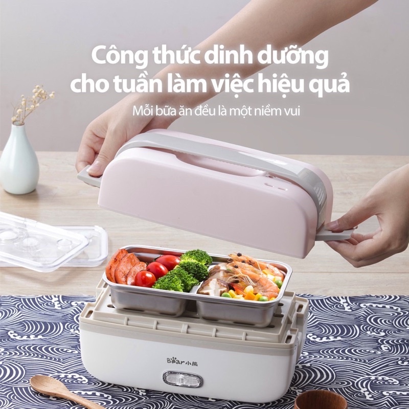 Hộp cơm điện giữ nhiệt Inox 304 hâm nóng cơm, thức ăn chỉ 10p, Hộp cơm điện Bear DFH-B10J2 BH18 tháng chính hãng