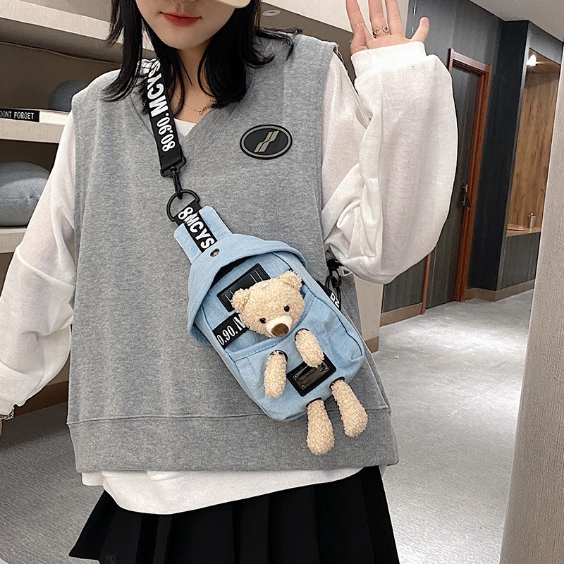 [Mã FAMAYWA2 giảm 10K đơn 50K] Túi đeo chéo nữ 🎒FREESHIP🎒 demin gấu bông dễ thương | BigBuy360 - bigbuy360.vn
