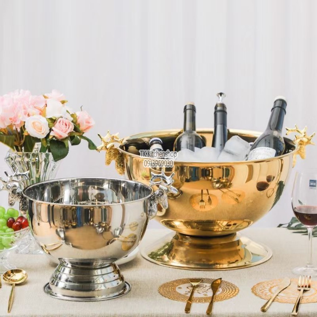 Xô ngâm rượu inox tại bàn HÀNG CAO CẤP, xô inox tai hươu ướp lạnh rượu vang