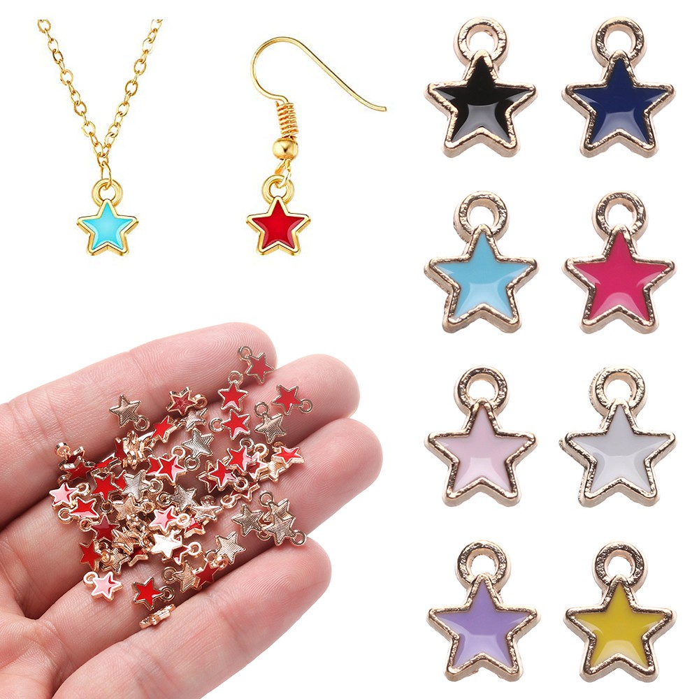 💋MAX 50PCS Gift Enamel Star Charms Candy Color Pentagram Pendants Mini Stars Handmade Necklace 6mm Fashion DIY Accessories Earrings Bracelet Jewelry Making/Multicolor