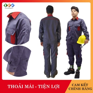 Quần áo bảo hộ lao động vải Kaki liên doanh, loại dày, phối đỏ, sản xuất bởi Bảo hộ FFD