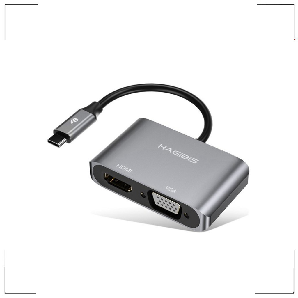 T-  Cáp Chuyển USB-C To 4K HDMI/VGA Hagibis 2 in 1 Hub