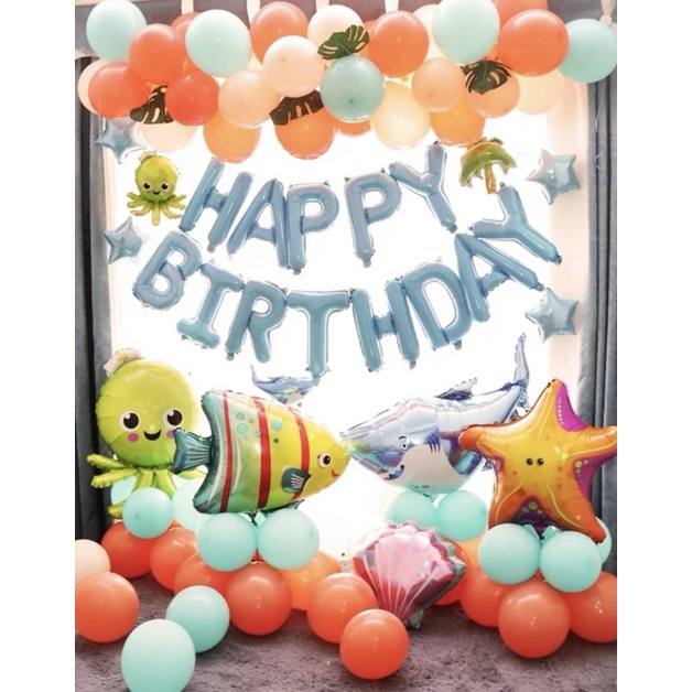Set Trang Trí Sinh Nhật Biển, Đại Dương, Các Loài Cá, Nàng Tiên Cá, Sao Biển, Bạch Tuột, Cá Ngựa