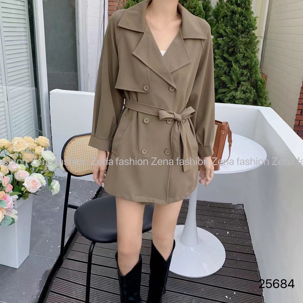 KH25684 - Khoác mangto dài 6 cúc đáp ngực trái cổ vest + đai 0601 LT
