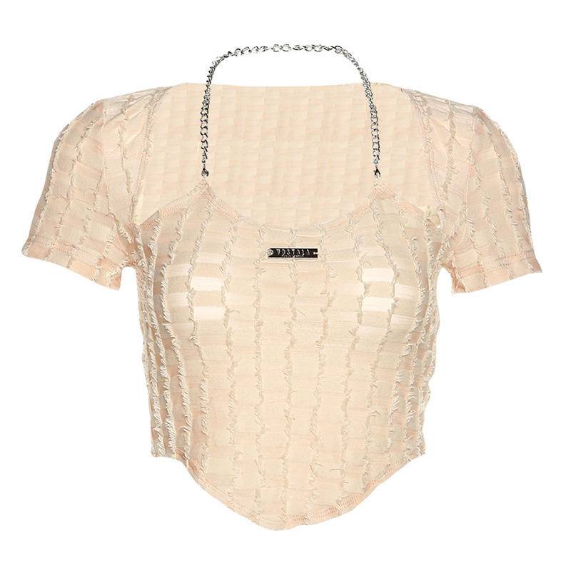 Áo Thun Tay Ngắn Màu Trơn Phong Cách Âu Mỹ Thời Trang Mùa Xuân Quyến Rũ 2022 Cho Nữ