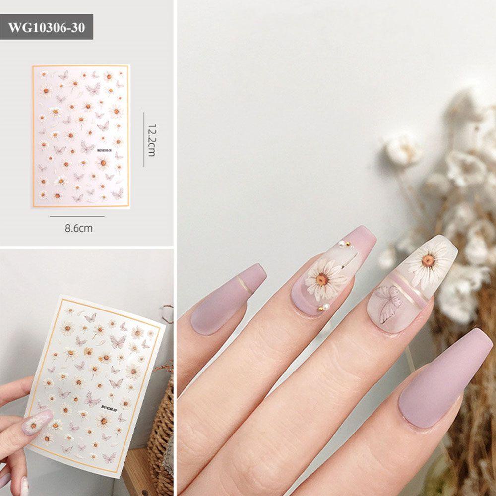 OCEANMAP Keo Dán Trang Trí Móng Tay Tự Dính Họa Tiết Hoa Hồng Và Bướm Xinh Xắn