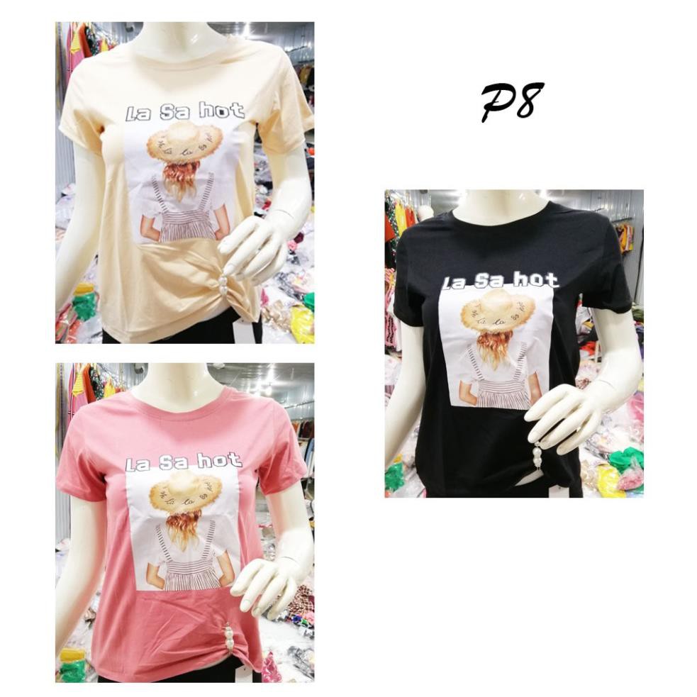 Áo phông nữ cộc tay hình cô gái, áo thun cotton nữ ngắn tay, áo thun hình cô gái