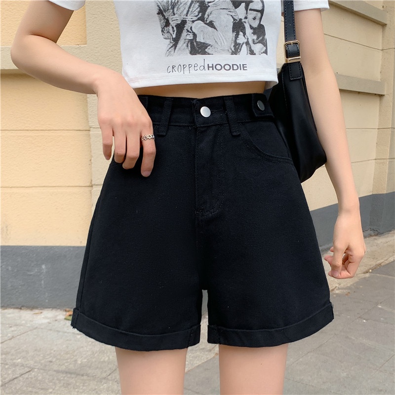 Quần short jean nữ lưng cao, đai chỉnh eo gấu gập phong cách Ullzang có Bigsize