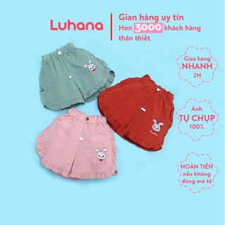 Quần đùi bé gái chất đũi mềm thoáng có size đại, quần bé gái thêu hình thỏ dễ thương thời trang Luhana