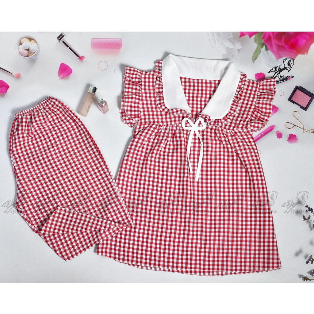 Đồ bộ nữ mặc nhà ca rô 30 chất kate tốt, mặc mát mẻ lên form đẹp, tôn dáng trẻ trung đáng yêu trong sáng DB0001_M2