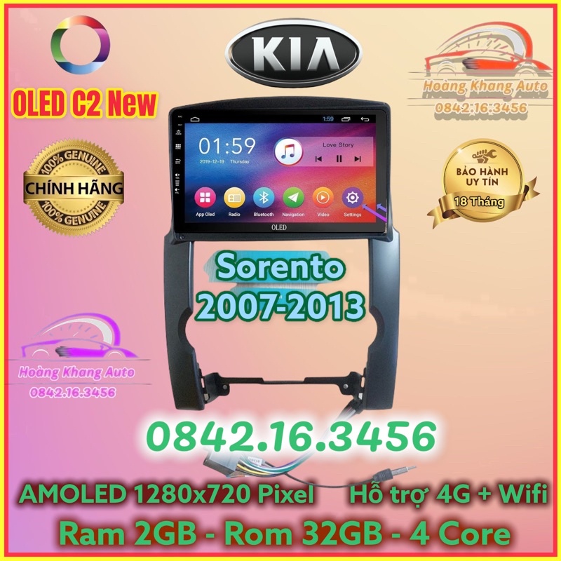 Màn hình Android OLED C2 New Theo Xe KIA SORENTO 2007 - 2013, 10 inch kèm dưỡng và jack zin theo xe