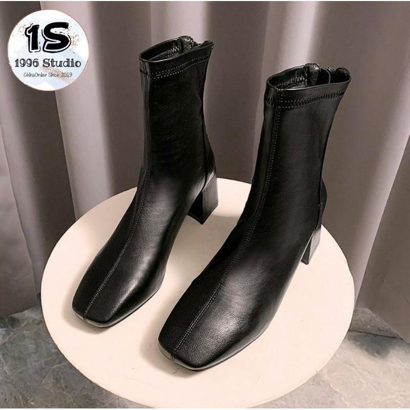 Boot nữ cổ thấp mũi vuông đế 6cm khóa sau có ảnh thật feedback