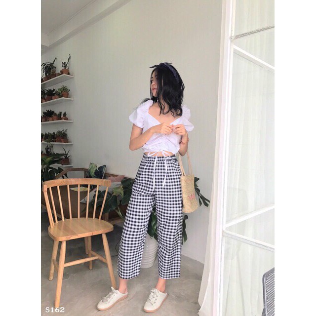 Set áo croptop quần kẻ caro