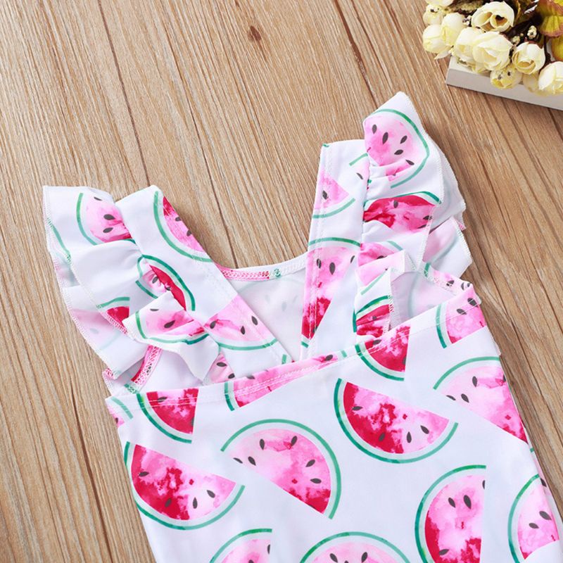Bộ Đồ Bơi Một Mảnh Phối Bèo Họa Tiết Da Báo / Dưa Hấu Dễ Thương Cho Bé Gái