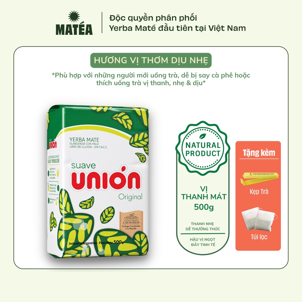Trà Yerba Maté Suave Union Original vị Thanh mát + Free 1 kẹp trà + Free 10 túi lọc trà tái sử dụng [ĐỘC QUYỀN]