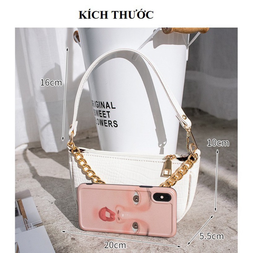 Túi kẹp nách vân cá sấu phối xích vàng thời trang KN04 túi đeo chéo T.xách Chip Xinh | BigBuy360 - bigbuy360.vn