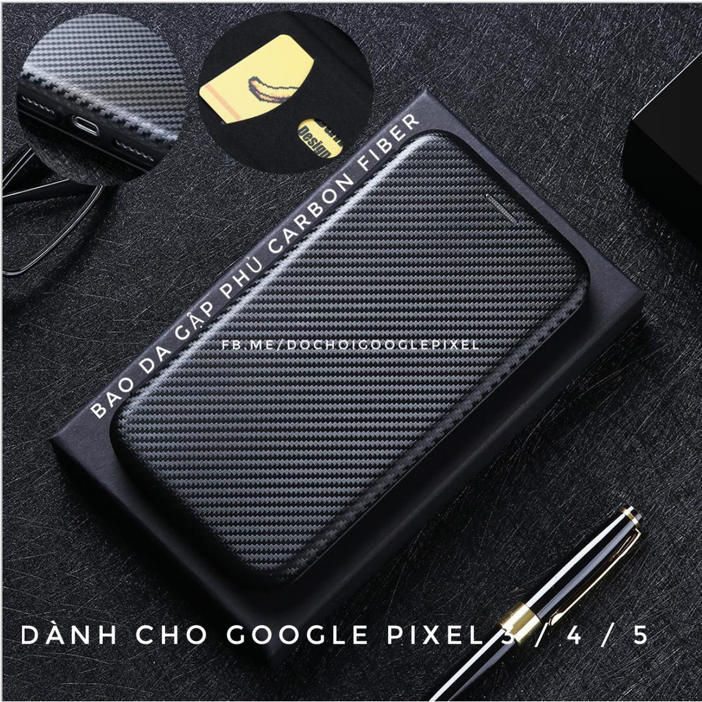 Bao da gập phủ carbon fiber dành cho Google Pixel 4a 5G/ 4a/ 5 XL/ 5 / 4 XL / 4 / 3 XL / 3 / 3a XL / 3a