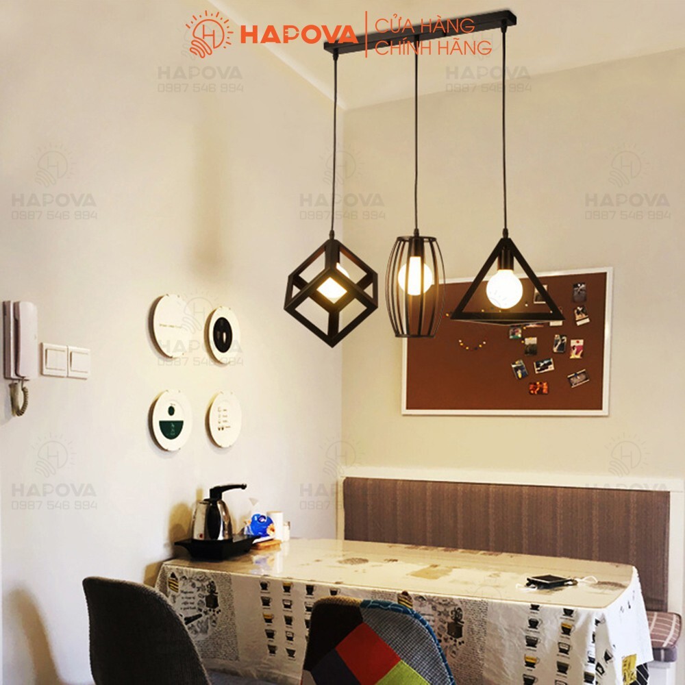 Bộ 03 đèn thả trần trang trí lập phương tam giác hình trụ HAPOVA UIVIS 0072/3