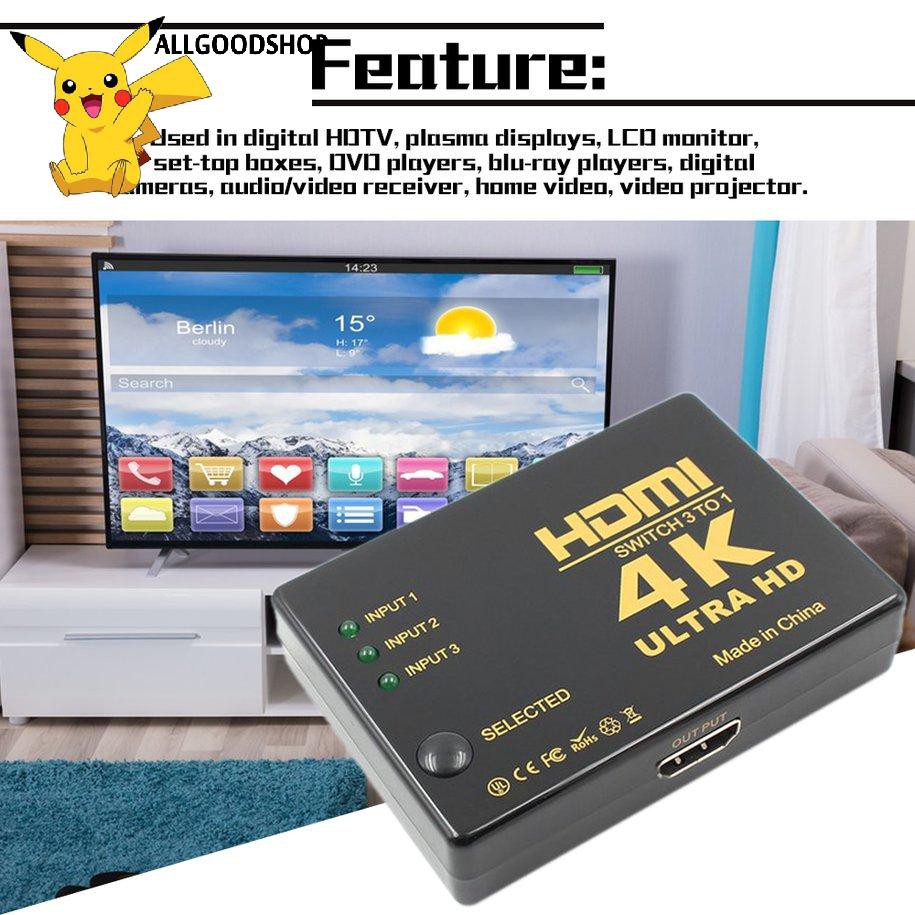 Thiết bị chia âm thanh video 4K Ultra HD HDMI 3 đầu vào sang 1 đầu ra chất lượng cao