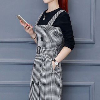 Sét áo thun đầm yếm caro kèm nịt