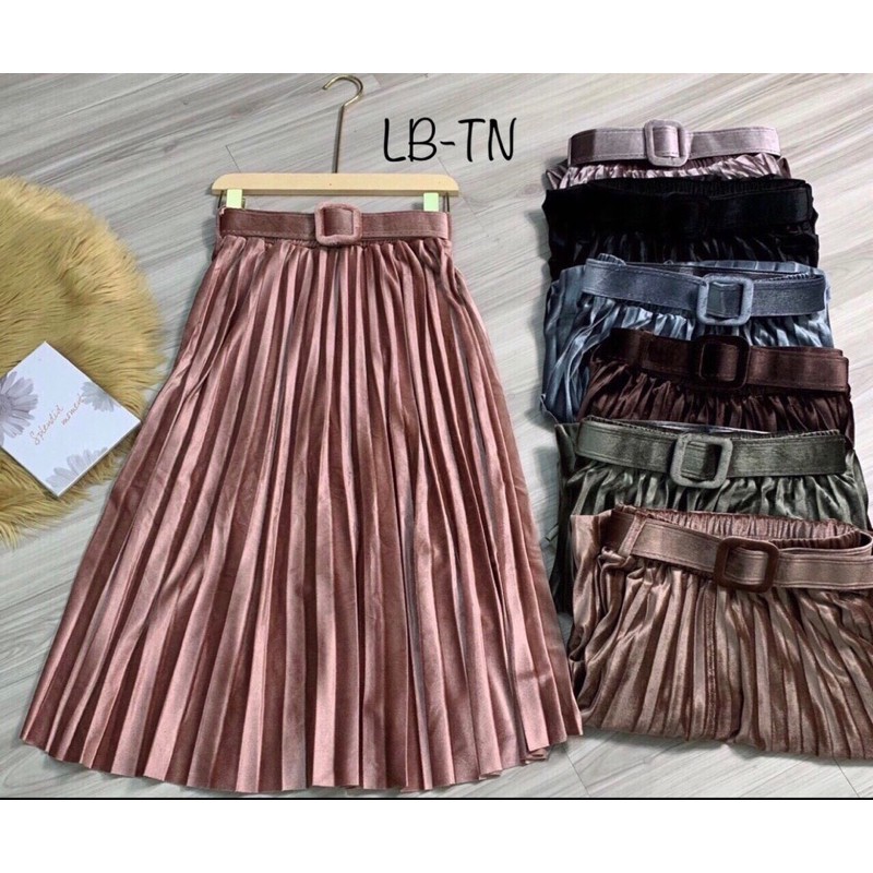 CHÂN VÁY NHUNG KÈM ĐAI VUÔNG MS16257 | BigBuy360 - bigbuy360.vn