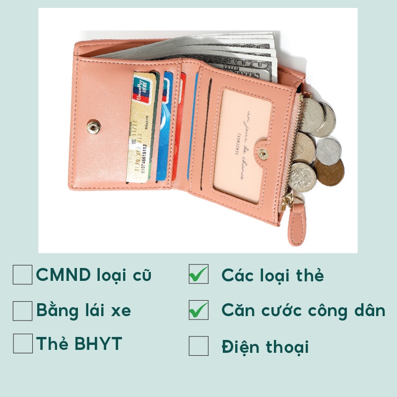 Ví nữ ngắn mini thời trang chính hãng PERFECT FOR YOU nhỏ gọn nhiều ngăn đựng tiền da cao cấp cực đẹp TM09 -GUTADO