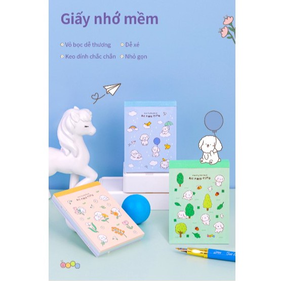 Giấy note ghi chú hoạt hình Deli - 100 tờ - Vàng/ Xanh Dương/ Xanh Lá - 21718