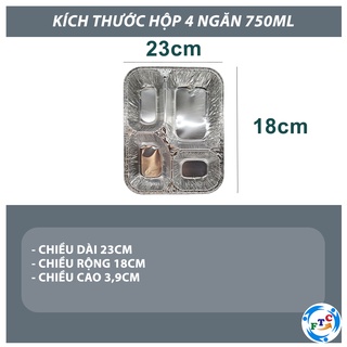 Set 10 khay nhôm 4 ngăn 750 ml ( khay giấy bạc 4 ngăn có nắp) - Chứng nhận VS ATTP - Đựng thực phẩm dùng 1 lần