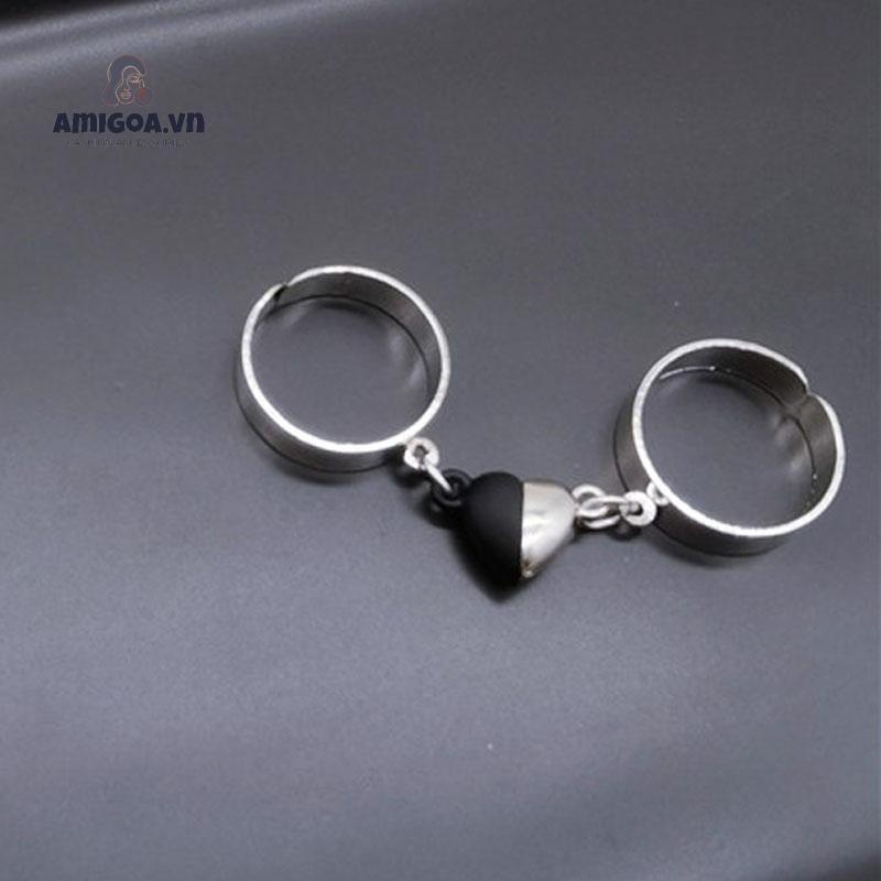 ✨✨Nhẫn Cặp Dạng Mở Có Từ Tính Hình Trái Tim Phong Cách Hip Hop Punk