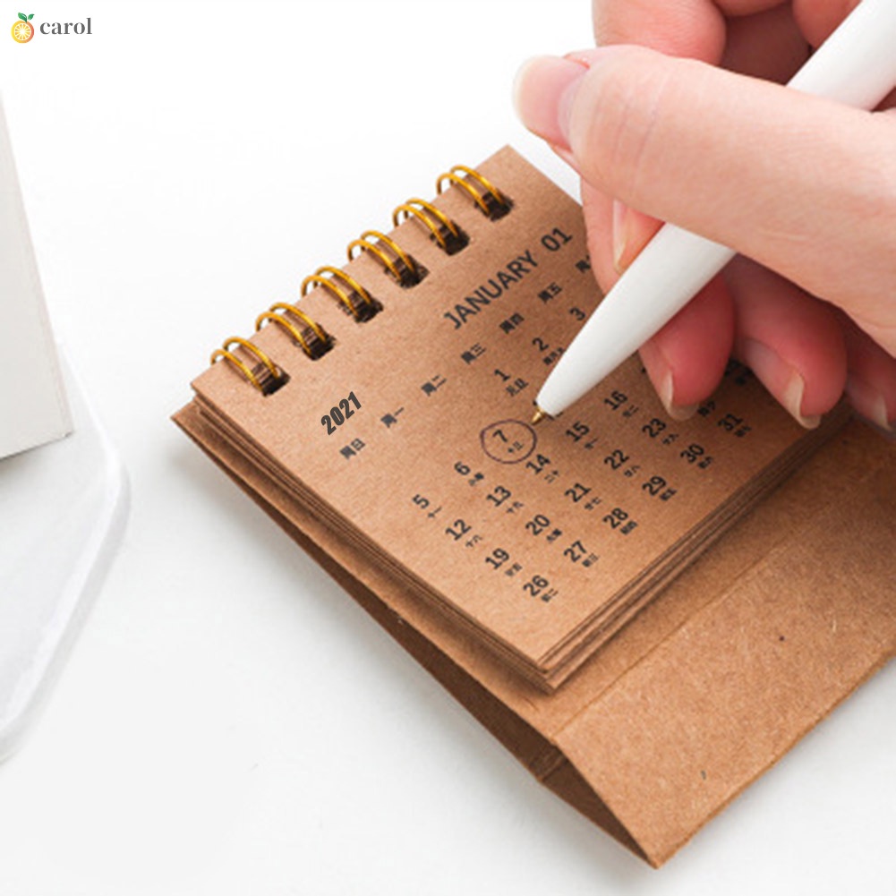 2021 New Year Mini Desk Calendar Simple Desk Coil Notepad Kraft Paper Calendar Daily Schedule