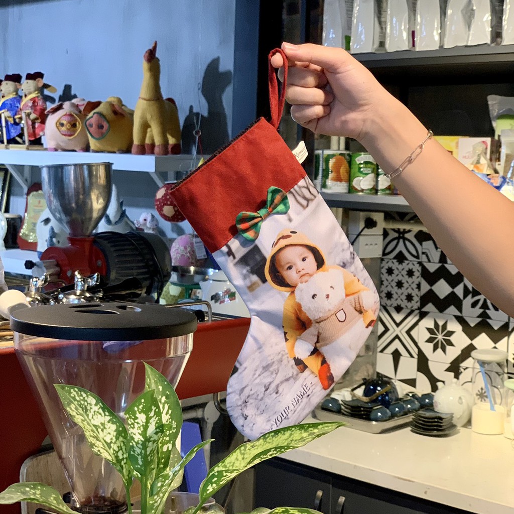 Tất Vớ Trang Trí Giáng Sinh KYMVIET In Hình Chân Dung Chất Liệu Vải In Họa Tiết Mút Thấm Nước Nhiều Màu