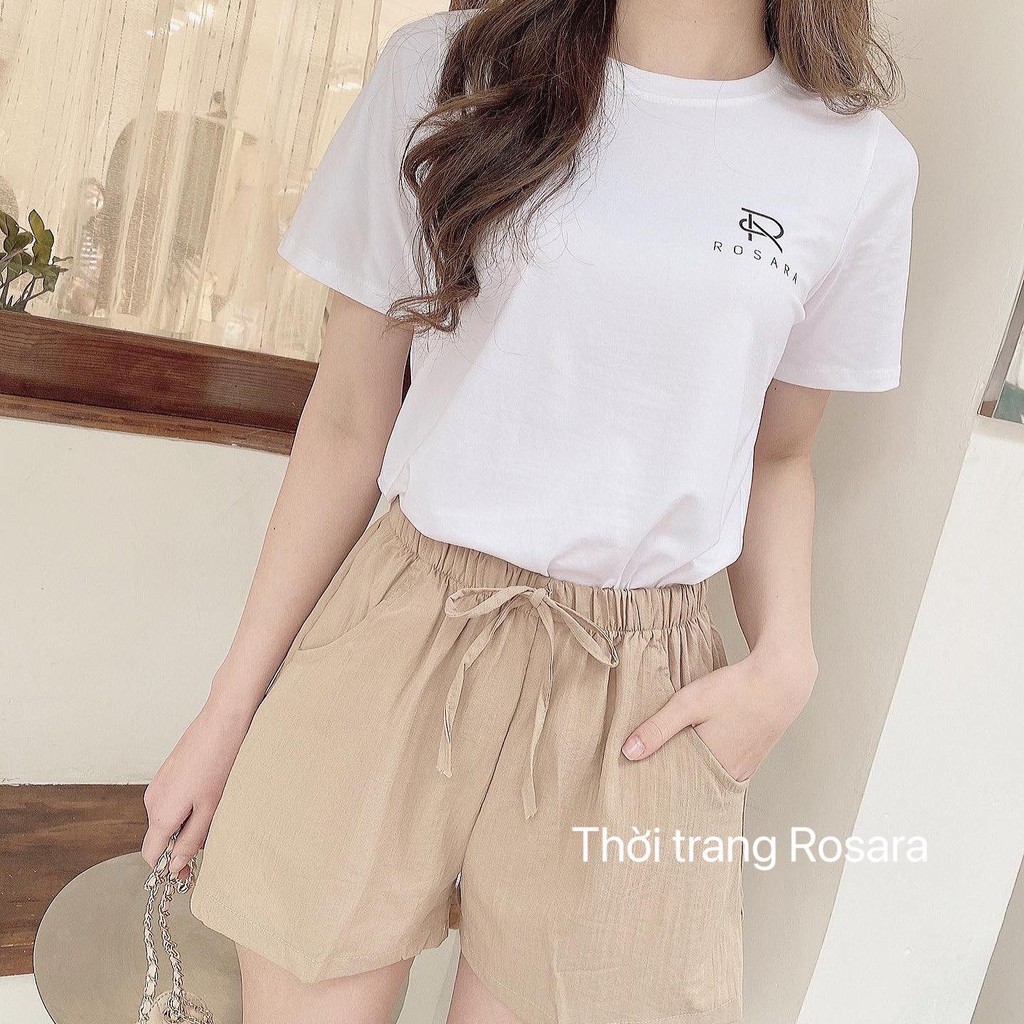 Quần shorts thời trang nữ đẹp ống rộng cạp chun chất đũi Rosara SP99