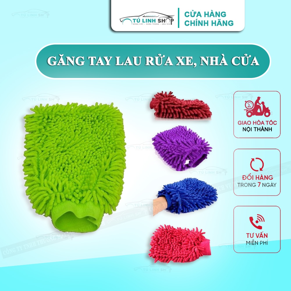 Bao tay lau rửa xe cho ô tô loại 2 mặt, sợi microfiber siêu thấm