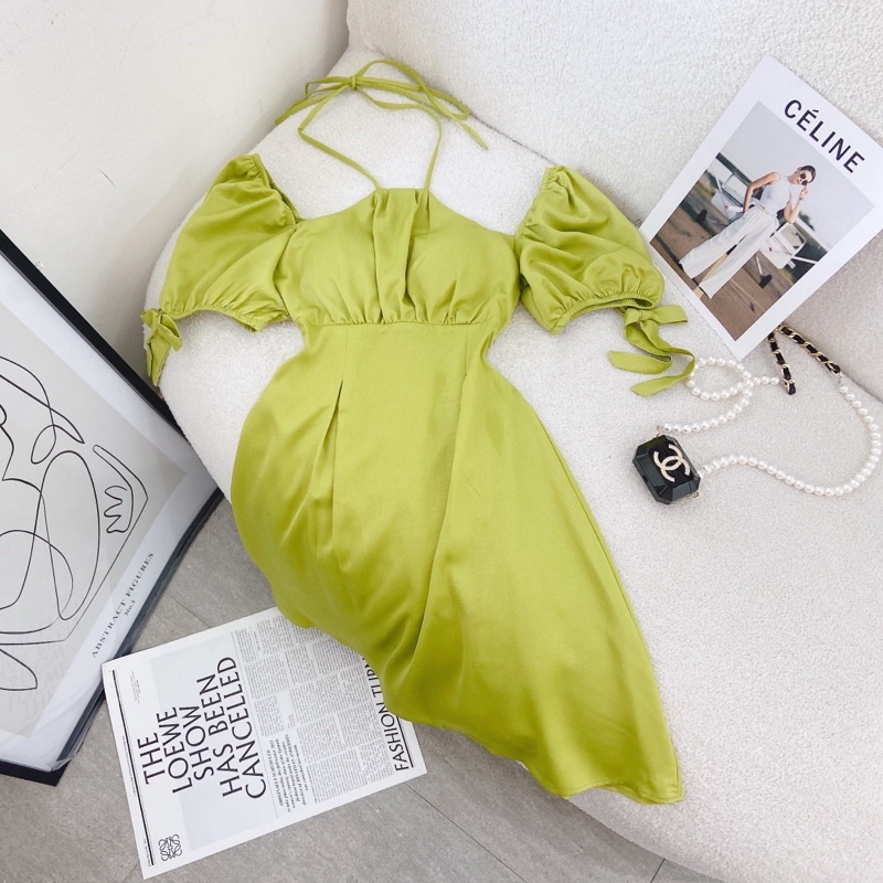 ĐẦM CỔ YẾM TAY PHỒNG NƠ hai màu