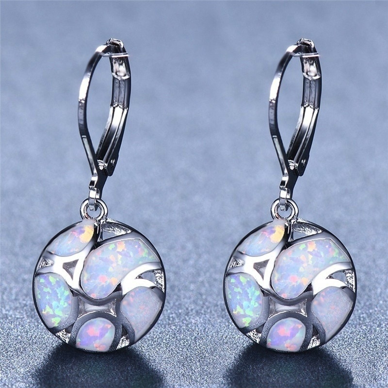 Bông Tai Mạ Bạc 925 Hình Giọt Nước Đính Đá Opal Lửa Tinh Tế Cho Nữ
