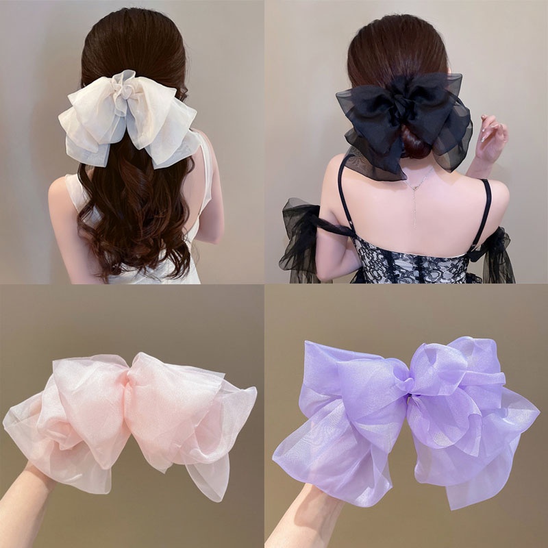 Kẹp Tóc Hình Nơ Lớn Bằng Vải Voan Thời Trang Mùa Xuân Mới