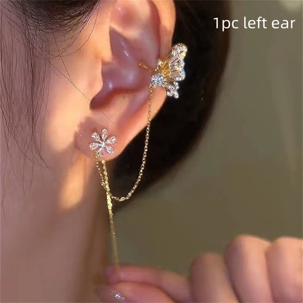 Bông Tai Dạng Kẹp Không Xỏ Lỗ Hình Hoa &amp; Bướm Đính Đá Lấp Lánh Thời Trang Cho Nữ