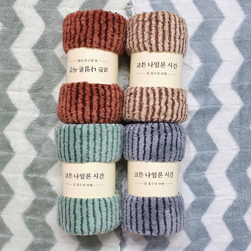 Khăn Mặt Lông Cừu Xuất Hàn Hanoitex Họa Tiết Sóng Siêu Mềm Mại Kích Thước 30*50cm