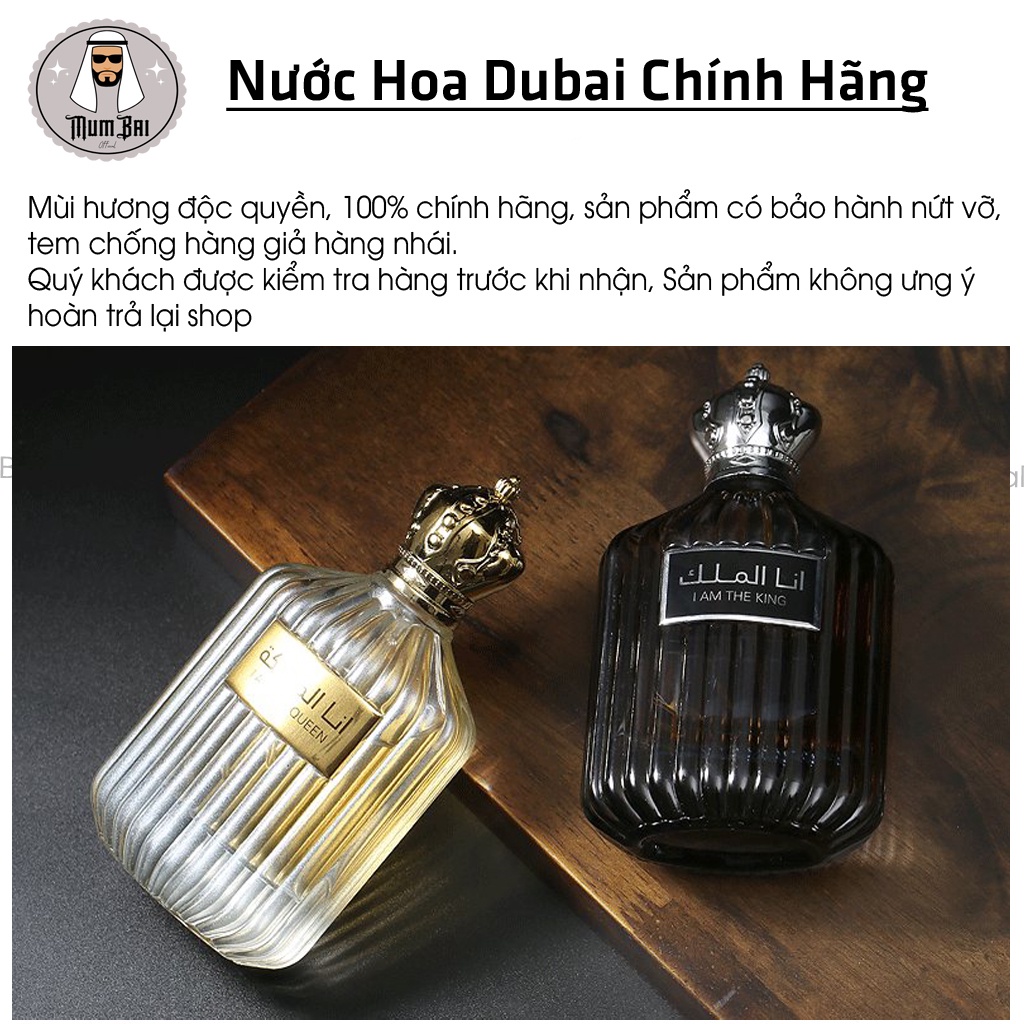 Nước hoa nam Dubai chính hãng thơm lâu giá rẻ, Nước hoa I AM THE KING hương gỗ - 100ml, Lưu hương trên 8h