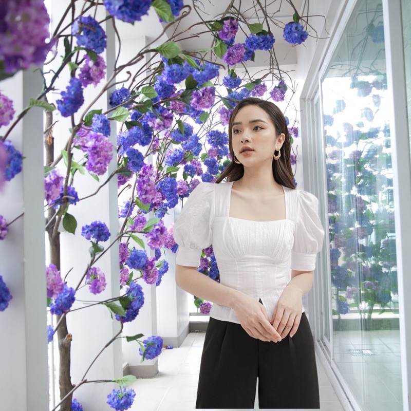 [Thiết Kế] Áo sơ mi thiết kế cổ vuông tay bồng thiết kế Chính hãng Thời Trang PP - Trắng | BigBuy360 - bigbuy360.vn