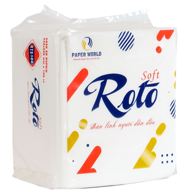 Giấy ăn vuông Roto gói 100 tờ -Khăn ăn Napkin 330 x 330 x 100 tờ